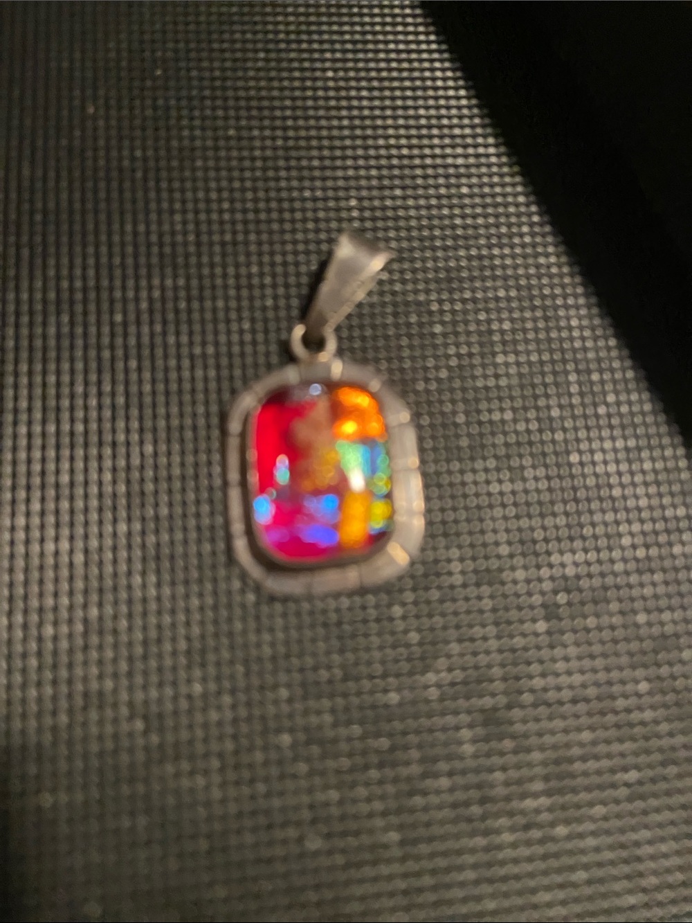 Multi-Color Dichroic Glass Pendant Silver Frame